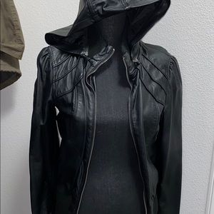 Faux Leather Hooded Jacket